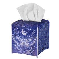 Psesaysky Tissue Box Cover Holder Square Tissue Cube Cover PU Leather Facial Organizer with Metal Button for Bathroom, Tabletop, Car, Night Stands, Office, Home, Kitchen -Purple Butterfly Mandala