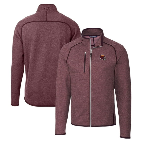Men's Cutter & Buck Burgundy Washington Commanders Helmet Mainsail Sweater-Knit Full-Zip Jacket