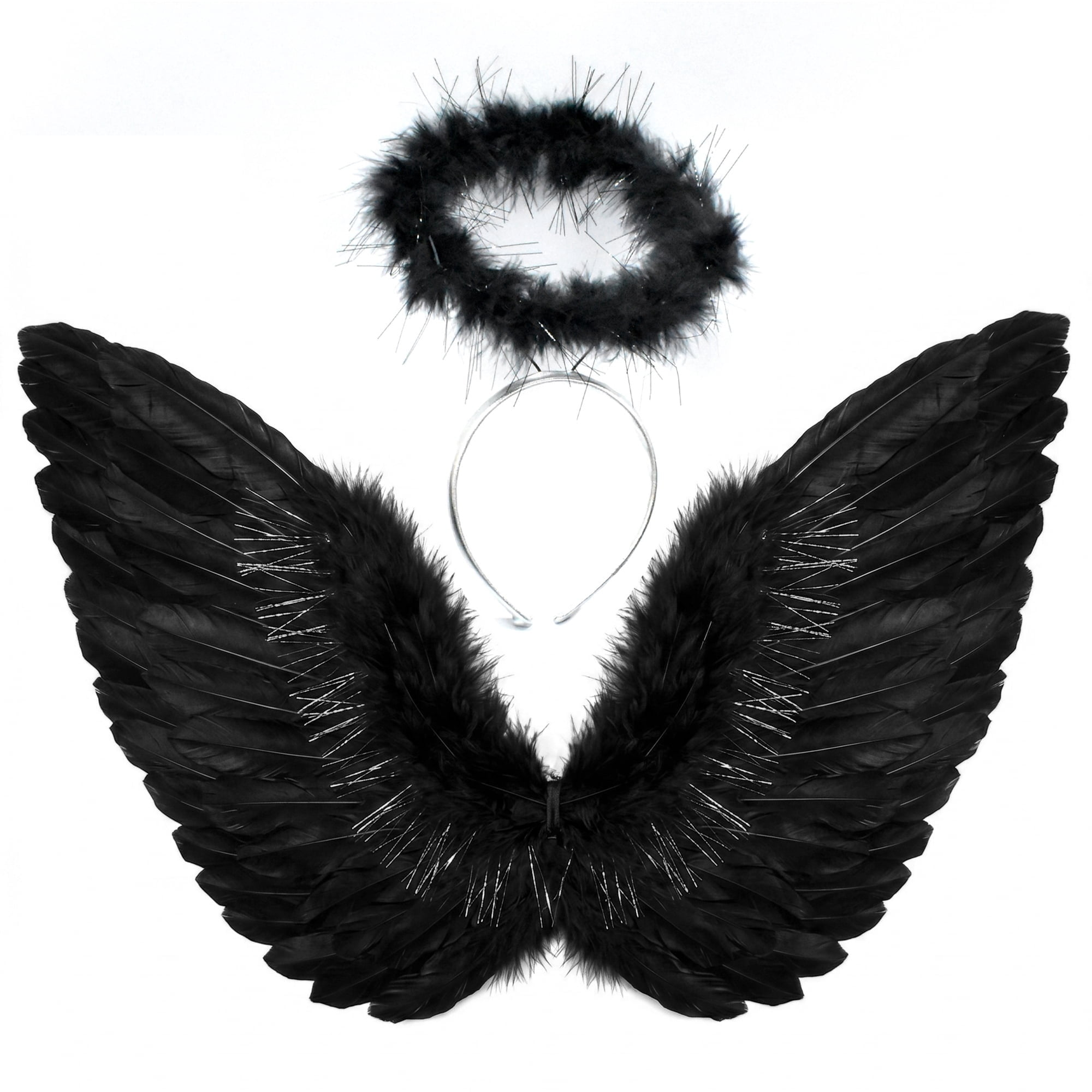 Angel Wings and Halo Costume Accessory for Adults, Black, 2 Pieces, Halloween by Way To Celebrate