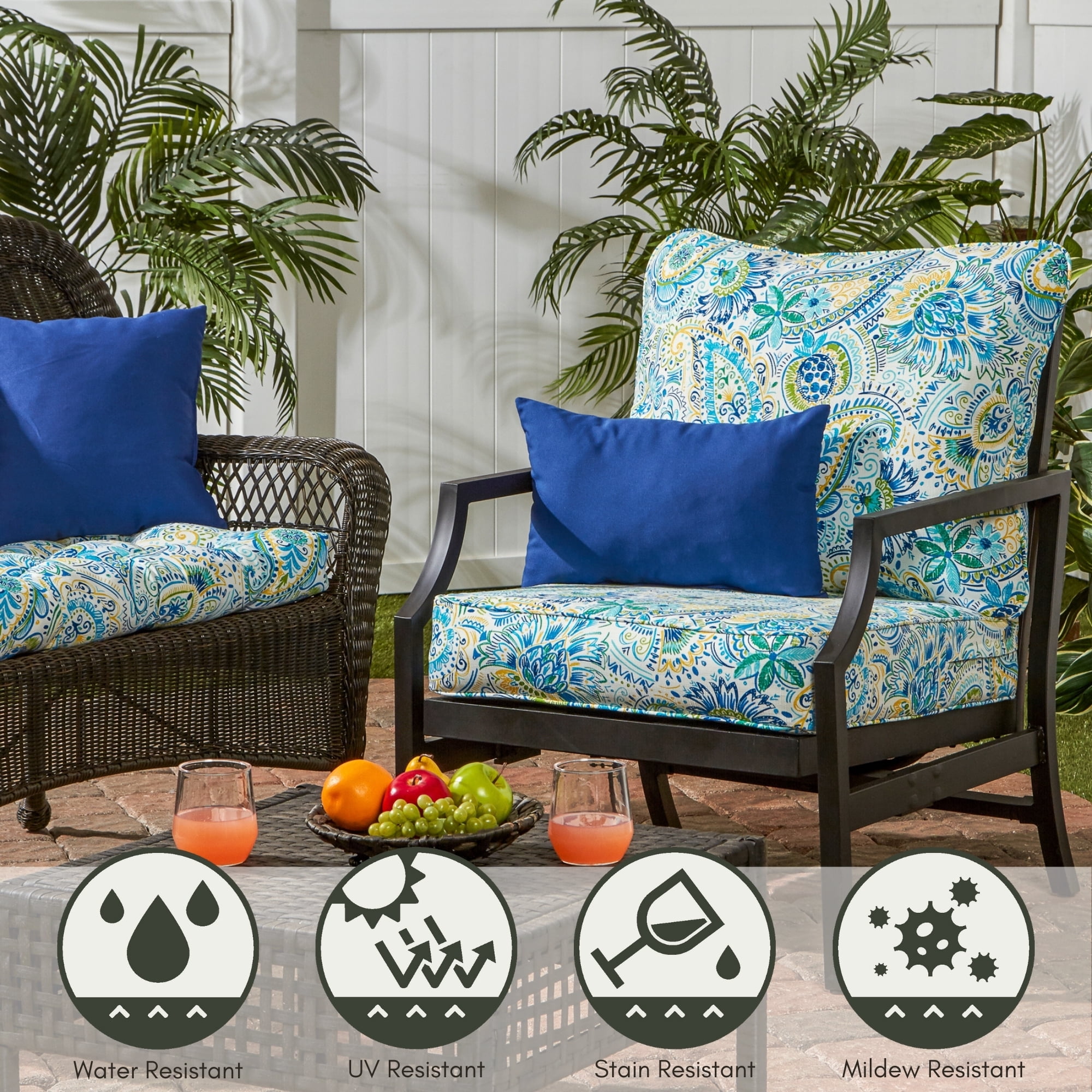 Greendale Home Fashions 24 x 24 in. Baltic Paisley Premium 2-Piece Deep Seat Cushion Set