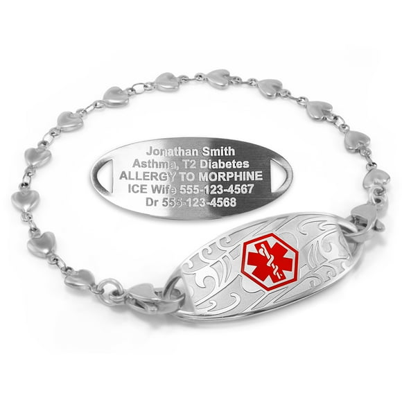 MedicEngraved Stainless Steel Custom Medical Alert Bracelet - 5mm Heart Link