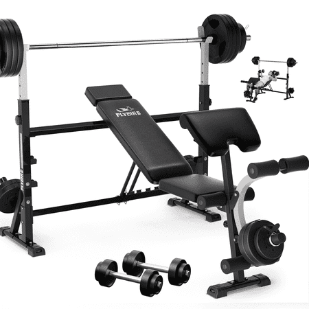 FLYBIRD Standard Weight Bench with Preacher Curl, Leg Developer, Chest & Shoulder Rack