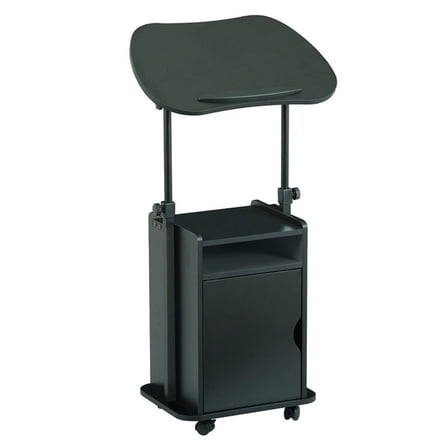 Pemberly Row Black Rolling Laptop Cart - Adjustable Height Desk with Storage