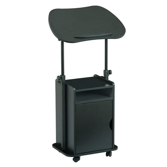 Pemberly Row Black Rolling Laptop Cart - Adjustable Height Desk with Storage