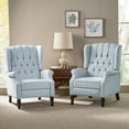 thumbnail image 6 of GDF Studio Elizabeth Contemporary Tufted Wingback Pushback Recliner, Set of 2, Light Sky Fabric and Dark Brown, 6 of 13