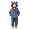 thumbnail image 2 of Toddler Boys Girls Flannel Hooded Loungewear Set, Warm Top & Pants Home Wear Blue 2 Years, 2 of 7