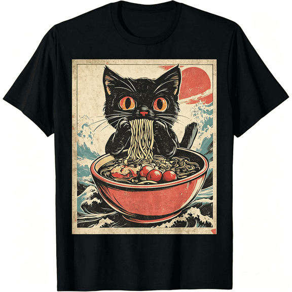 Cat Ramen Japanese Funny Graphic Tees Kawaii Cat Anime Gifts T-Shirt T-Shirt For Men And Women