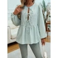 thumbnail image 4 of Women'S Tie Front Babydoll Blouse Tops Long Sleeve Stripe Peplum Ruffle Lace Up Shirts Green XL, 4 of 5