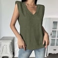 thumbnail image 2 of Clearance under 10.00 LYXSSBYX Womens Summer Fashion 2024 Womens Tops Ladies Fashion Solid Sleeveless V-Neck T-Shirt with Shoulder Pad Loose Vest, 2 of 7