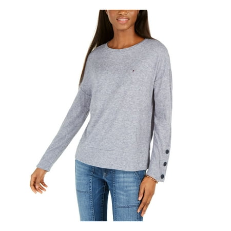 TOMMY HILFIGER Womens Blue Heather Long Sleeve Jewel Neck Top Size: XXL