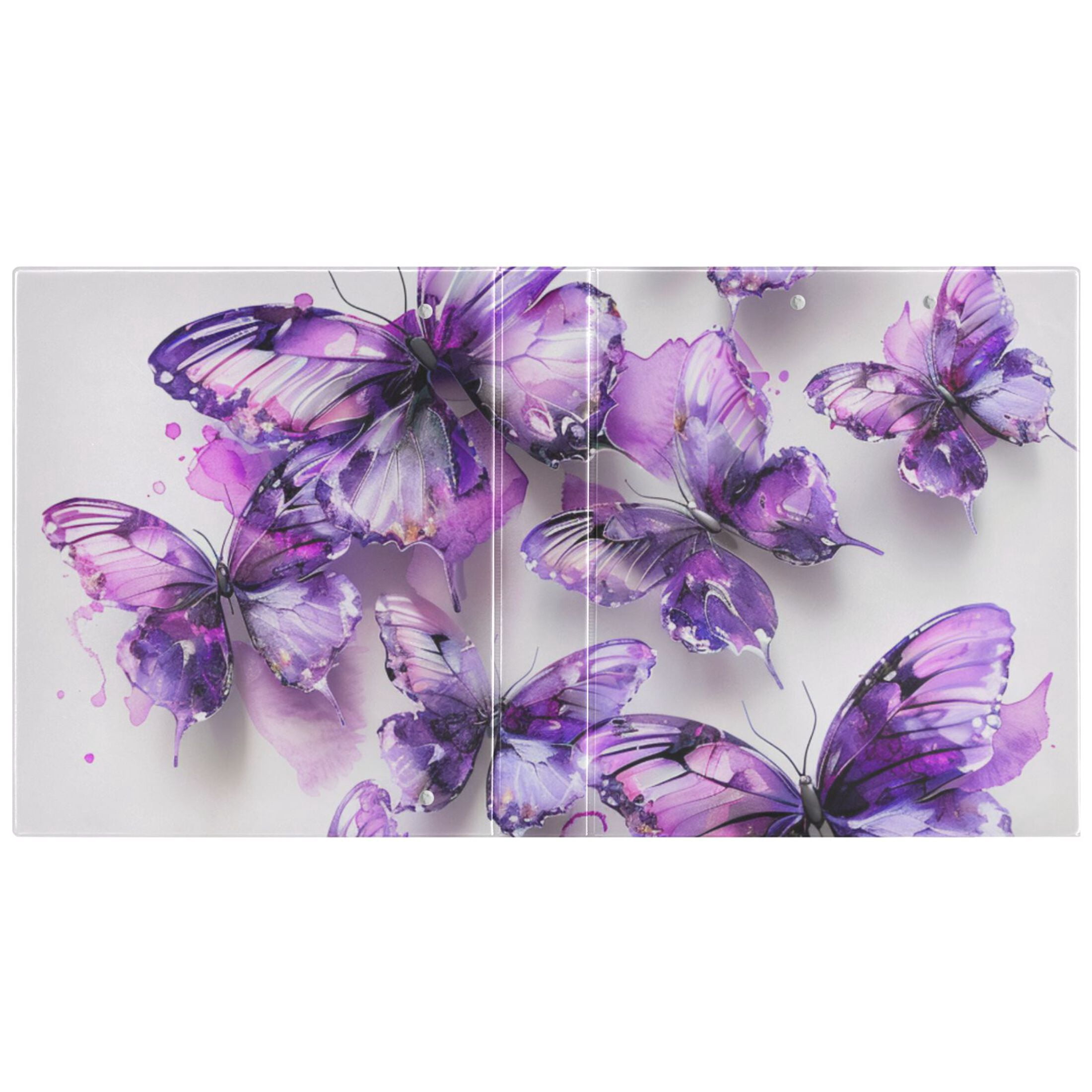 Purple Butterflies Watercolor 3 Ring Binders 1.5 inch Hardcover File Folders with Interior Pockets A4 Size Organizer for School Office Hospital