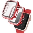 thumbnail image 1 of 2 Pack Apple Watch Case with Tempered Glass Screen Protector for Apple Watch 40mm, Bling Diamond Rhinestone Bumper Full Cover Protective Case Compatible with iWatch Series 6/5/4/SE, Red, 1 of 7
