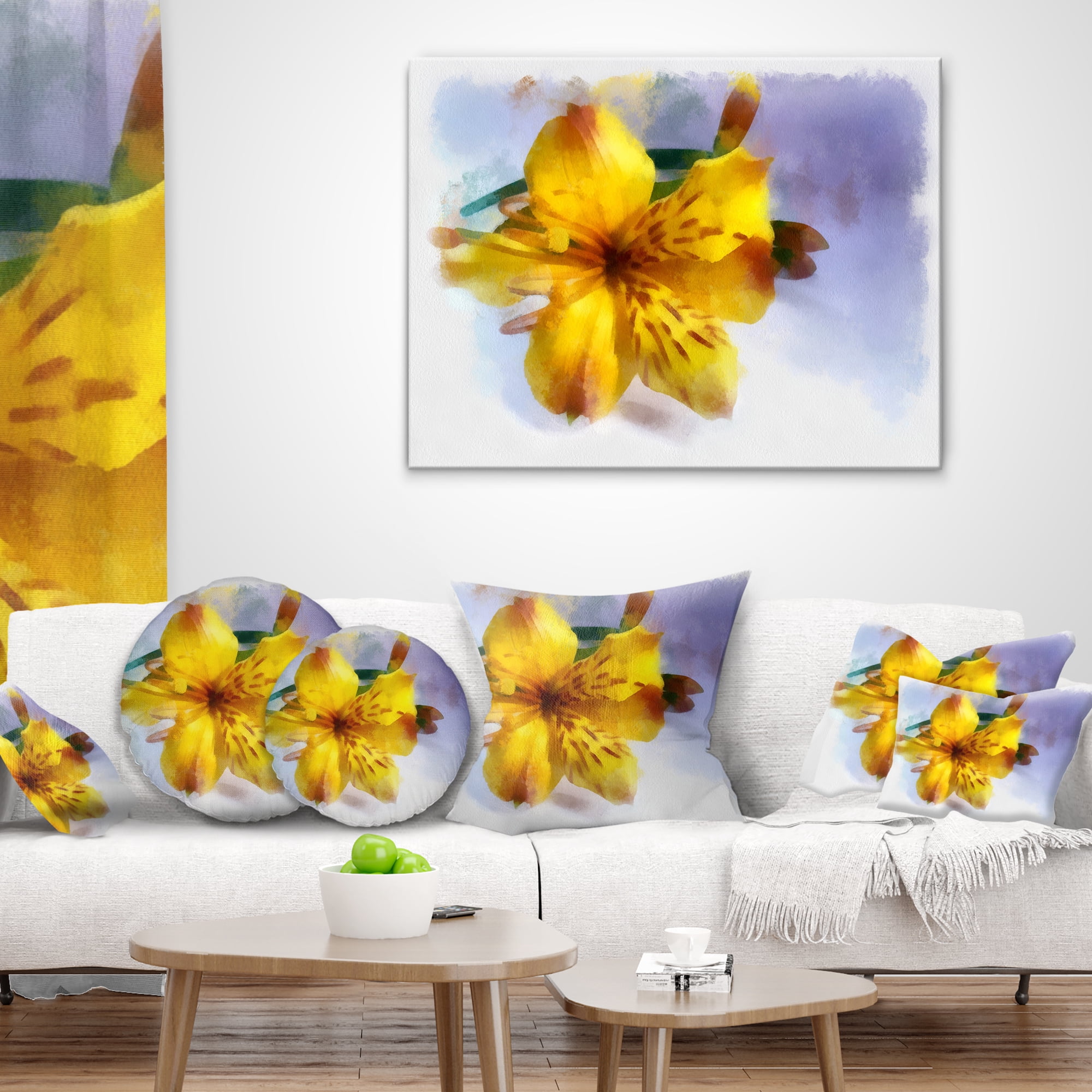 Designart Yellow Lily Hand drawn Flower - Floral Throw Pillow - 18x18