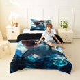 thumbnail image 4 of Homewish Cool Corgi Shark Twin Comforter Sets,Cartoon Animal Bedding Set,Blue,Ocean Wave Decor,Black Reversible,2 Pieces,1 Comforter and 1 Pillowcase, 4 of 7