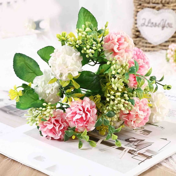 Tucknest Artificial Flowers for Outdoors, Fake Flowers Hydrangea Bouquet, UV Resistant Artificial Outdoor Plants for Wedding Home Decor, Pink, 13 inch
