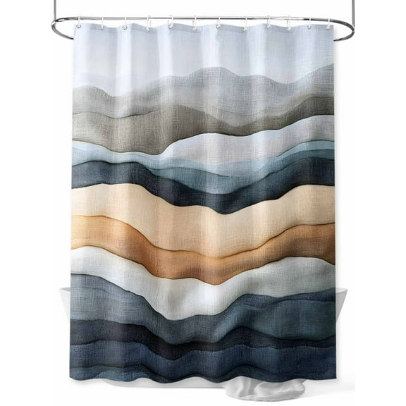Fsddascl Navy Blue Beige Ombre Shower Curtain Set - 36" x 78" Washable Bathtub Curtain with 12 Hooks, Vintage Modern Abstract Aesthetic Waterproof Fabric Stall Shower Curtains for Bathroom/Bathtub