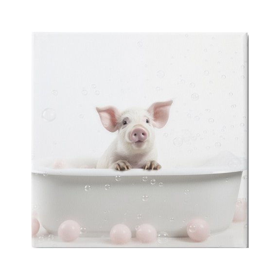 Stupell Industries Pig Bubble Bath Animals & Insects Painting Gallery Wrapped Canvas Art Print Wall Art, 17 x 17