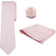 Men's XL Tie Hanky Rose Lapel Flower 3 pc Set - Bridal Pink