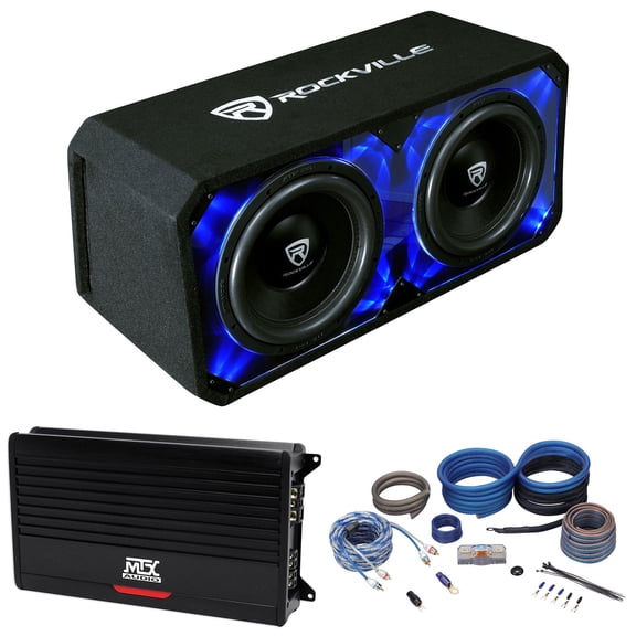 MTX THUNDER1000.1 1000w RMS Mono Amplifier Dual 12" Car Subwoofers Plexi Sub Box