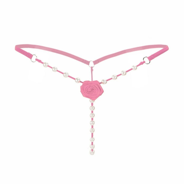Kddylitq Women G String Pearls Sexy See Through Seamless Thongs Underwear Panty Pink Free Size