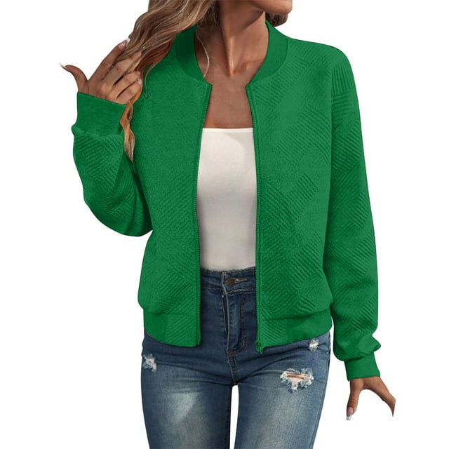 iHPH7 Light Jackets for Women Streetwear Women Textured Jacket Women Light Jackets for Women Baseball Jacket Workout Jackets for Woman Womens Fall Jackets Green XXL