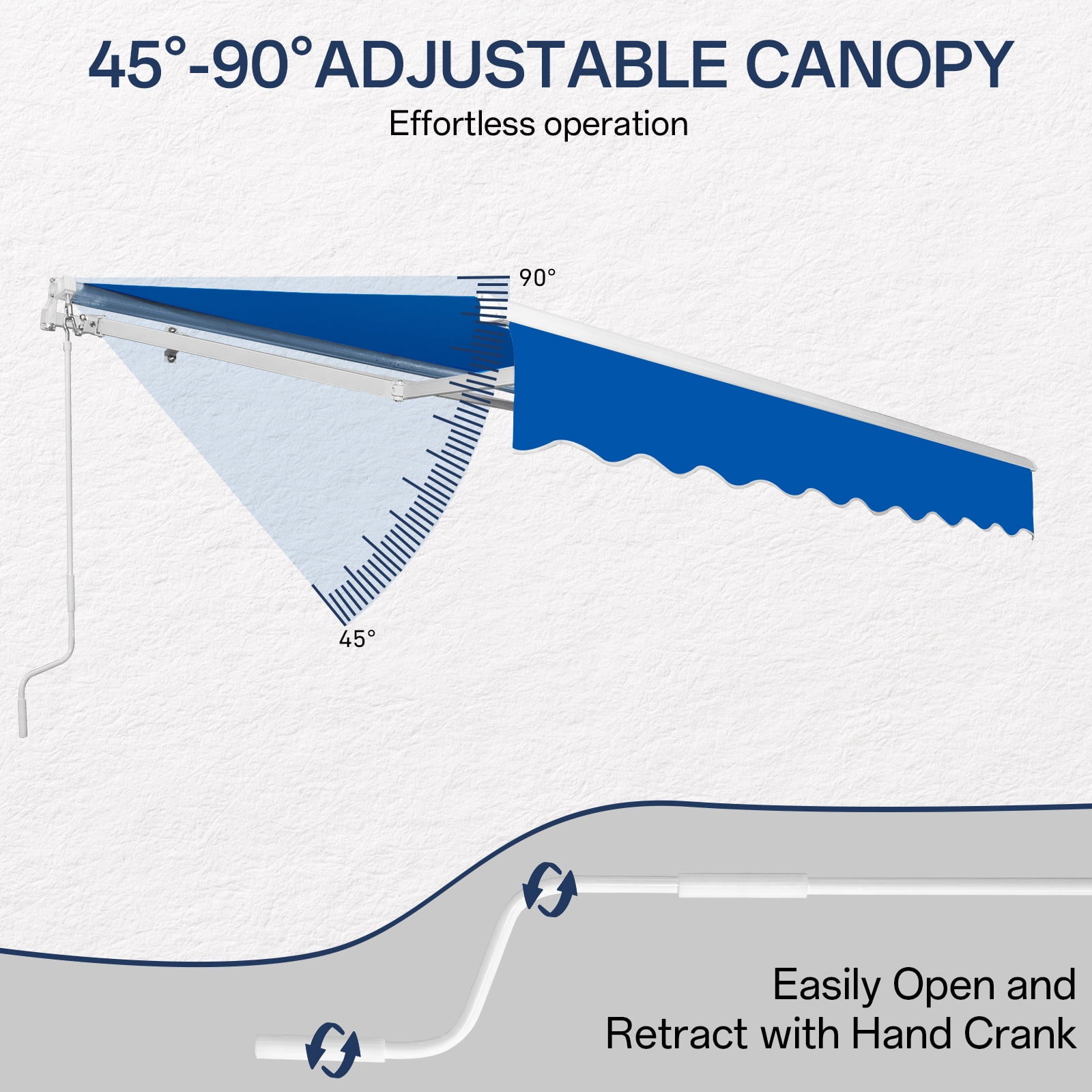 133.9"D x 118.1"W x 59"H retractable awning blue