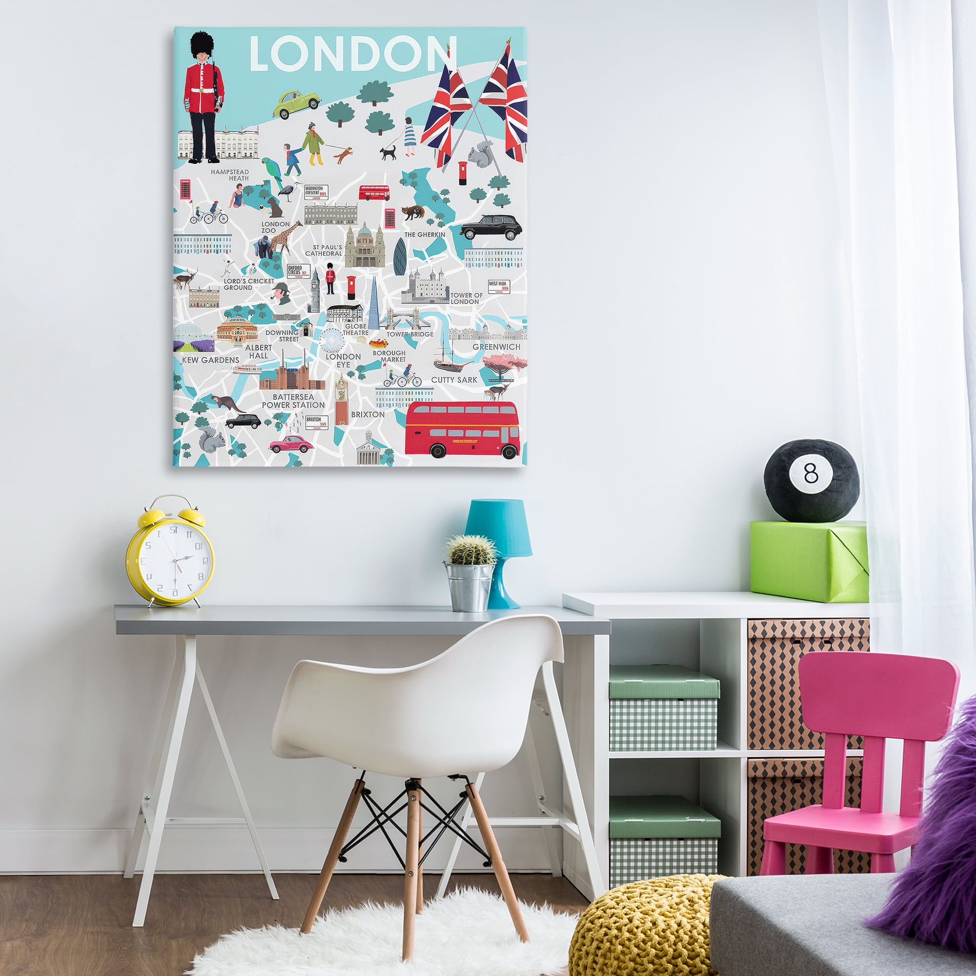 Stupell Industries London Landmark Map Cities & Countries Painting Wrapped Canvas Art Print Wall Art, 36 x 48