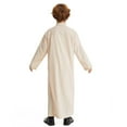 thumbnail image 3 of ANINEO Boy's Arab Solid Color Thobe Long Sleeve Kaftan Embroidered Robe Arabic Abaya Thobe, 3 of 7