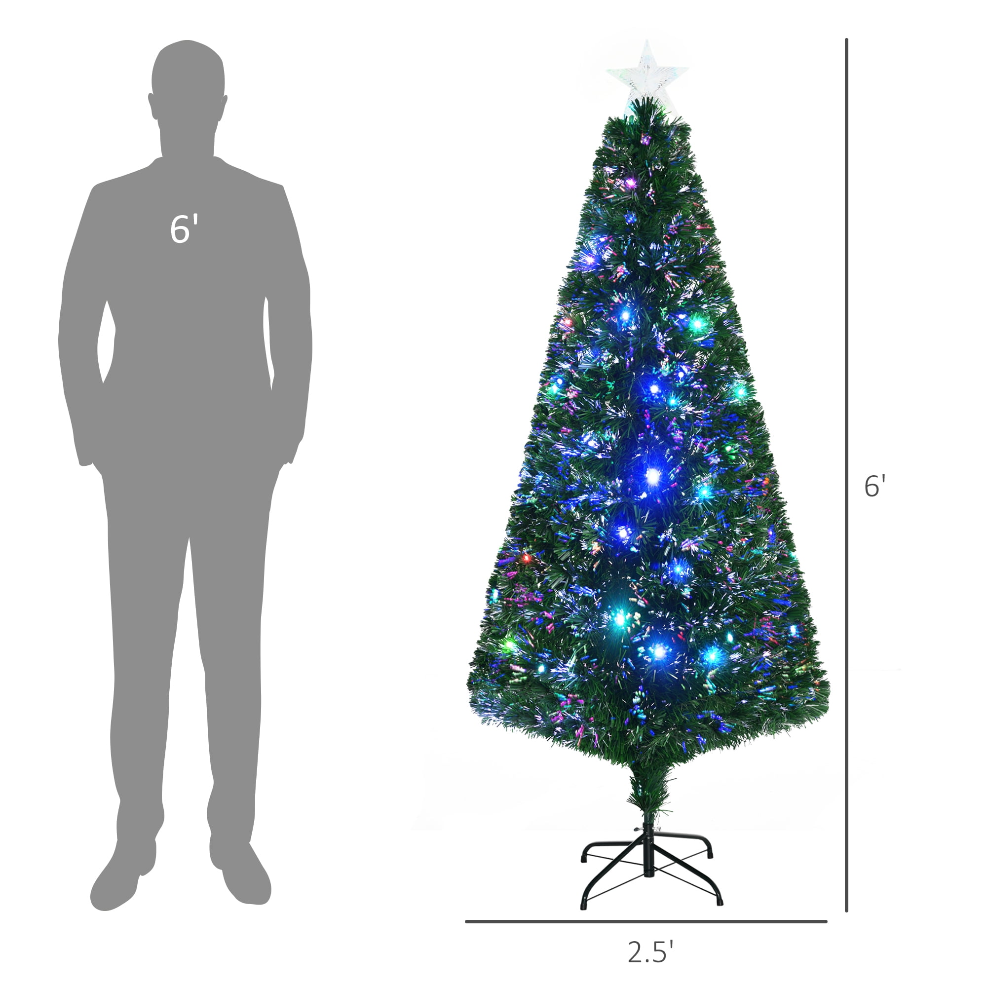 Astoutdoor Artificial Christmas Tree with Fiber Optic and LED Lights, 6 ft, Green