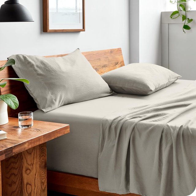 Washed King Sheet Set Premium UltraSoft Microfiber Bed Sheets Double Brushed Hypoallergenic Stain (King Washed Pebble Beach)