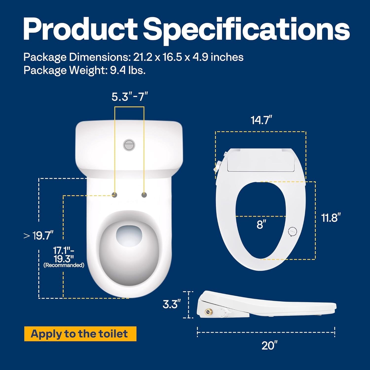 SPECSTAR Smart Heated Bidet Toilet Seat with Remote Control, Self-Cleaning Dual Nozzles for Rear and Front Cleansing, Adjustable Temperature Settings with Warm Air Dryer, Soft Close Lid, Nightlight