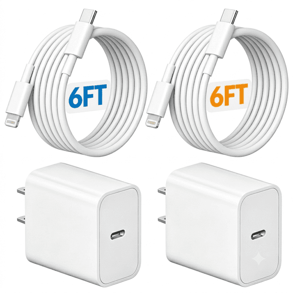 Axidou 2Pack 20W USB C Fast Wall Charger with 6FT Charging Cable, PD 3.0 Type C Power Adapter, Fast Charging Block for Smartphones, Tablets and USB-C Compatible Devices