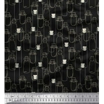 Soimoi Black Cotton Voile Fabric Jar & Bottle Kitchen Printed Craft Fabric by the Yard 42 Inch Wide