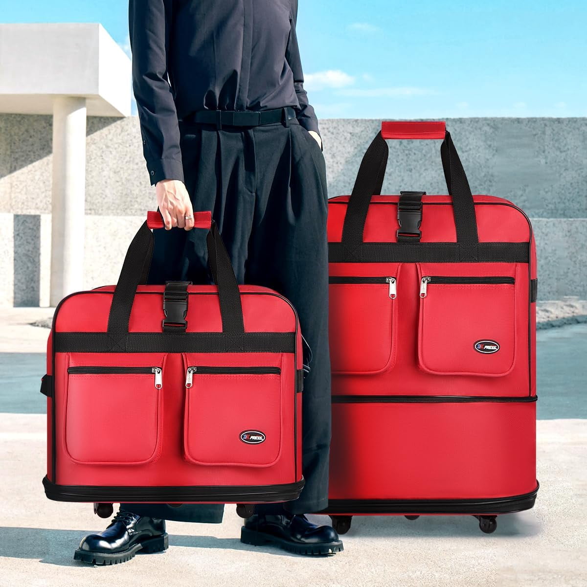 30" 36" 40" Rolling Wheeled Duffel Bag Spinner Luggage Expandable (Red, 36")