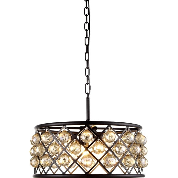 Pendant MADISON 5-Light Polished Nickel Golden Teak Smoky Crystal Gold F EL-3480