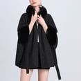 thumbnail image 2 of XFLWAM Women's Faux Fur Shawl Wrap Poncho Cape Wool Collar Batwing Sleeve Open Front Cardigan Warm Cape Sweater Cloak with Belt Black Free Size, 2 of 5