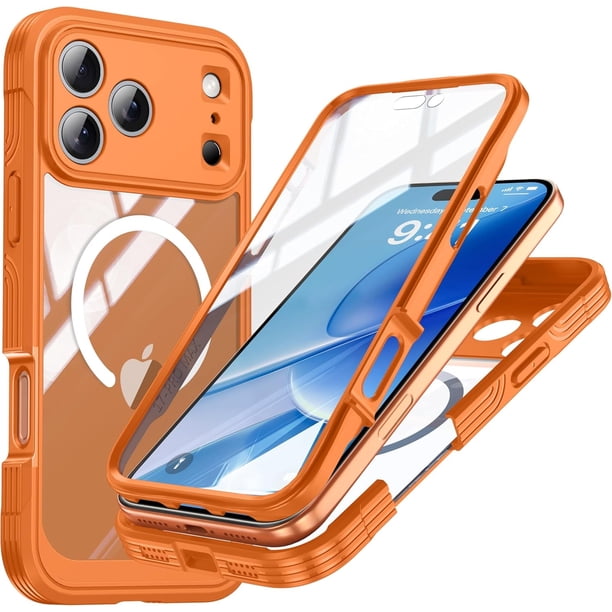 Estuche magnético diseñado para iPhone 17 Pro de 6.3 pulgadas, de grado militar, resistente, de 360 grados, con protector de pantalla incorporado, resistente, con cubierta transparente MagSafe
