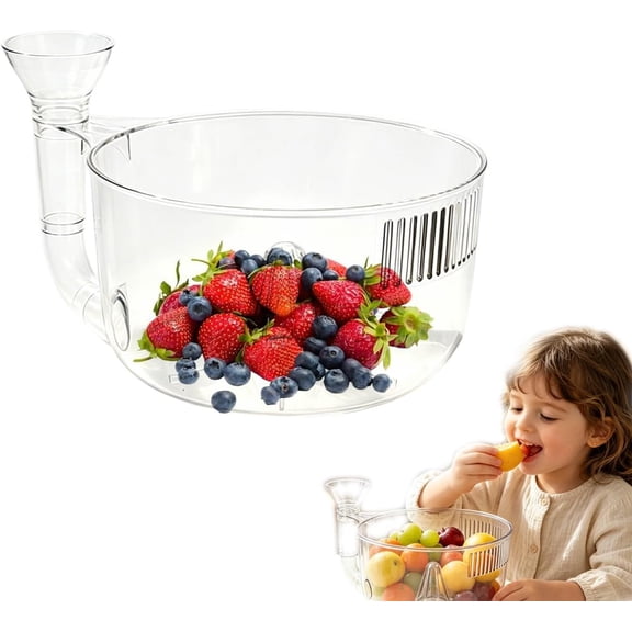 Self-Spinning Fruit Washing Bowl, Berry Colander & Drain Basket for Small Produce