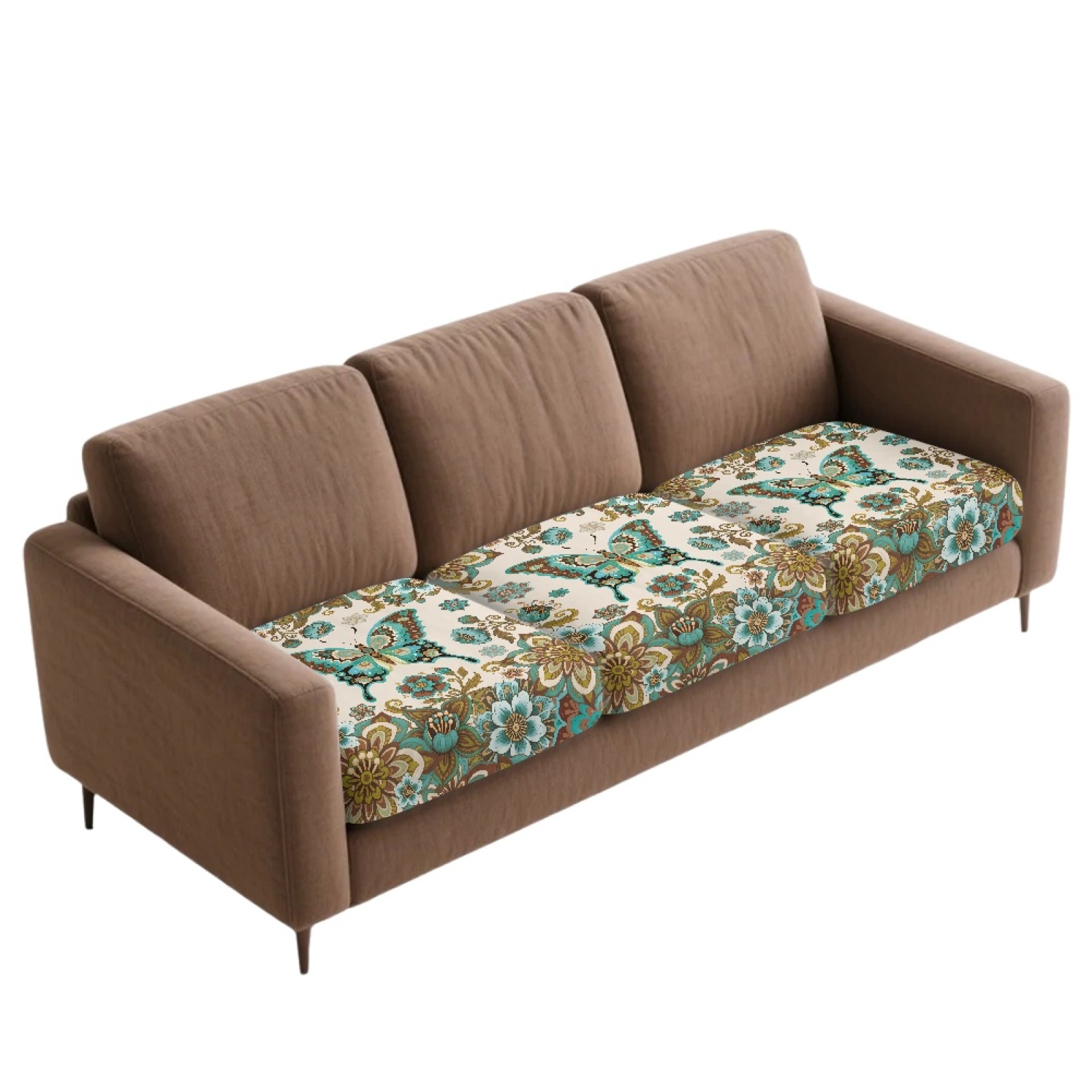 Xoenoiee Boho Butterfly Flower Print Individual Couch Cushion Covers, Washable Sofa Covers for Seat Cushions, Stretch Fit Couch Slipcovers for Sectional and L Shaped Sofas