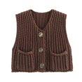 thumbnail image 4 of Cable Knit Sleeveless Vest for Women V Neck Button Down Soft Loose Knit Waistcoat Casual Daily Fall Winter Layering Sweater Gilet Coffee, 4 of 9