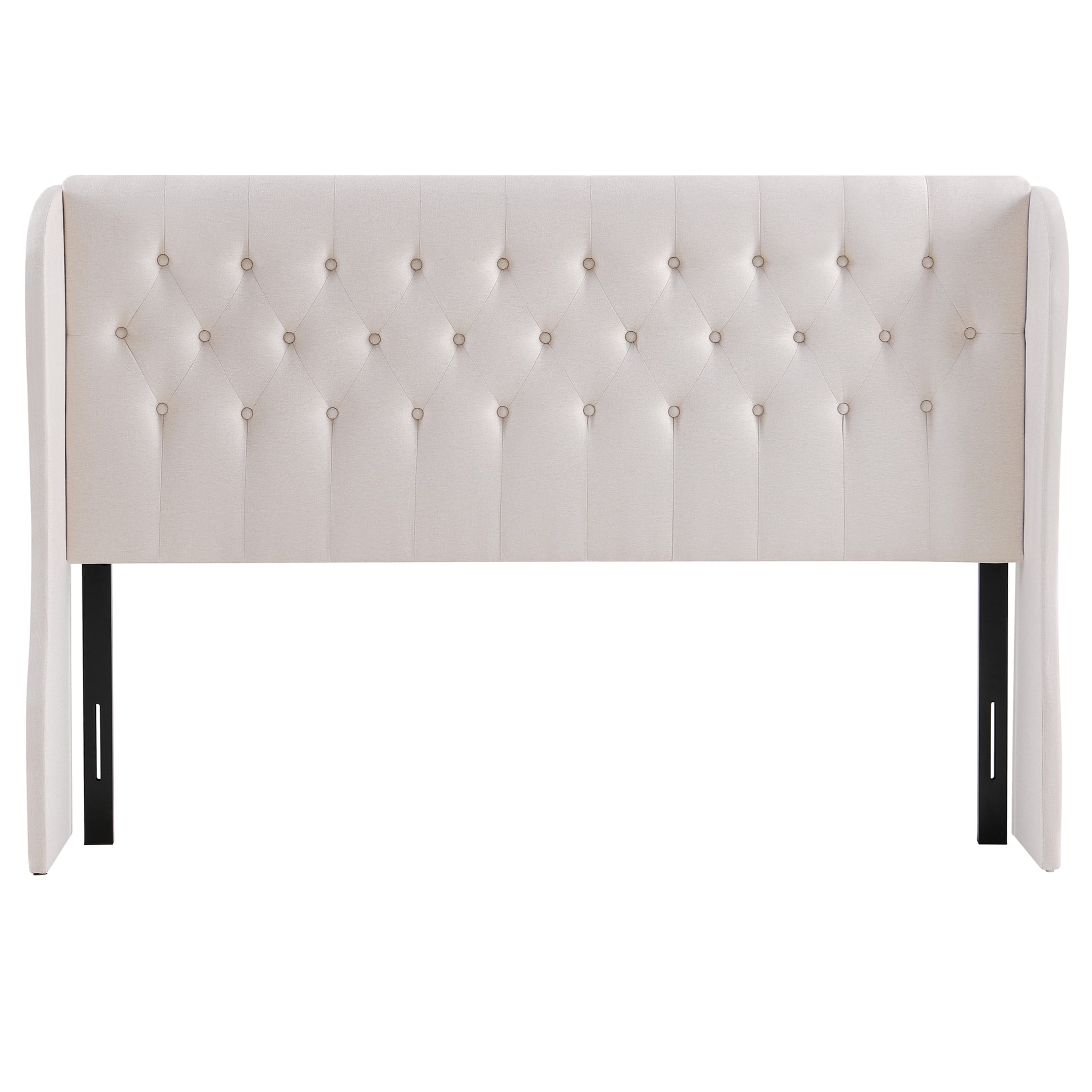 Beige Elegant Tufted Wingback Headboard, King