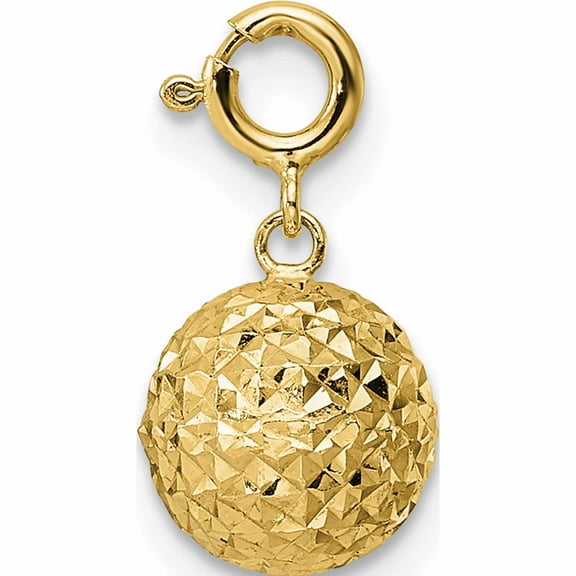 14K Yellow Gold Diamond-Cut Ball With Spring Ring Clasp Charm (15.1 X 8) Made In Indonesia -Jewelry By Sweet Pea