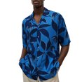 thumbnail image 1 of Camisas De Mezclilla Para Hombre Camisa informal con estampado Floral de solapa suelta para hombre, puños de manga corta con botones, camisa Floral estilo puerto, Top de verano hawaiano (Dark Blue, S), 1 of 3