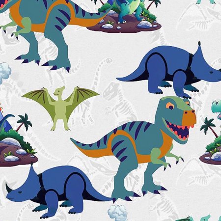 FREE SHIPPING!!! T-rex and Friends Design Printed on 100% Cotton Quilting Fabric for DIY Projects by the Yard (Tea, Navy, Green)
