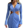 thumbnail image 6 of Yuemengxuan Women Fashionable  Hollow Out Dress, Turn-down Collar Long Sleeve One-piece, 6 of 8