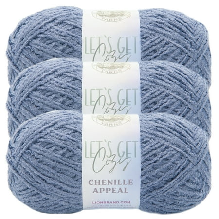 UPC: 0842093137290 | Lion Brand Yarn Chenille Appeal Blue Granite Chenille Medium Polyester Blue Yarn 3-Pack