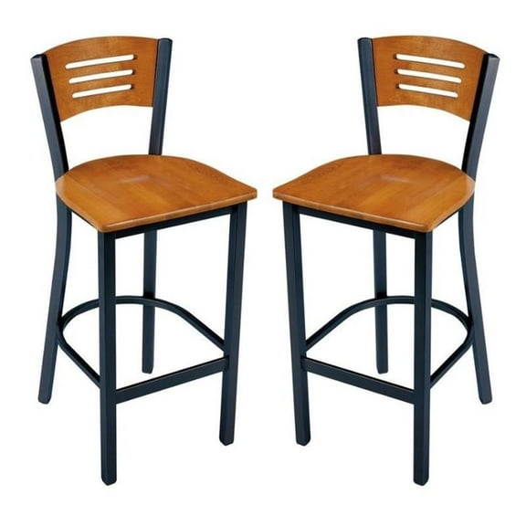 Home Square Solid Wood Back Barstool in Walnut Finish - Set of 2