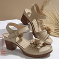 thumbnail image 5 of Htigea Womens Chunk Heel Sandals Fashion Open Toe Thick Soled Sandals with Ankle Strap Buckle Beige 9.5, 5 of 9