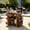 Brown + Wood + Rustic, variant on AUU Outdoor Solid Wood Extendable Kitchen Island 19.3" to 28", Stainless Steel Top Grill Table with Side Spice Rack, Drawers and Storage Cabinet for Backyard BBQ Party