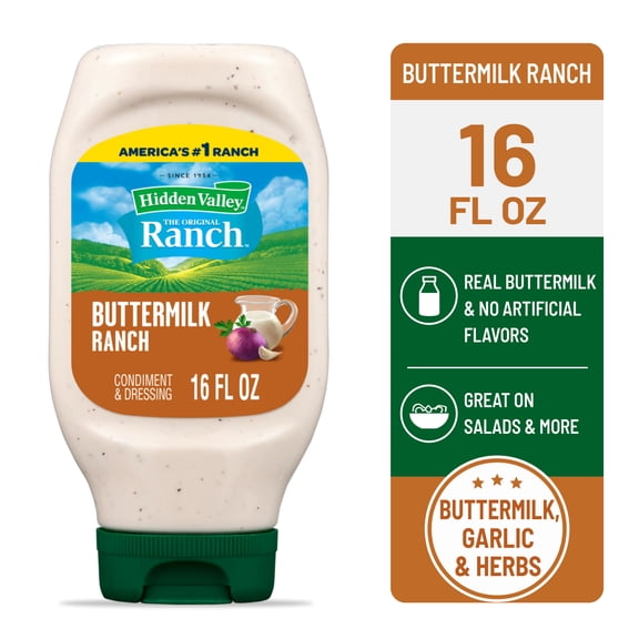 Hidden Valley Buttermilk Ranch Salad Dressing & Condiment, 16 fl oz Squeeze Bottle